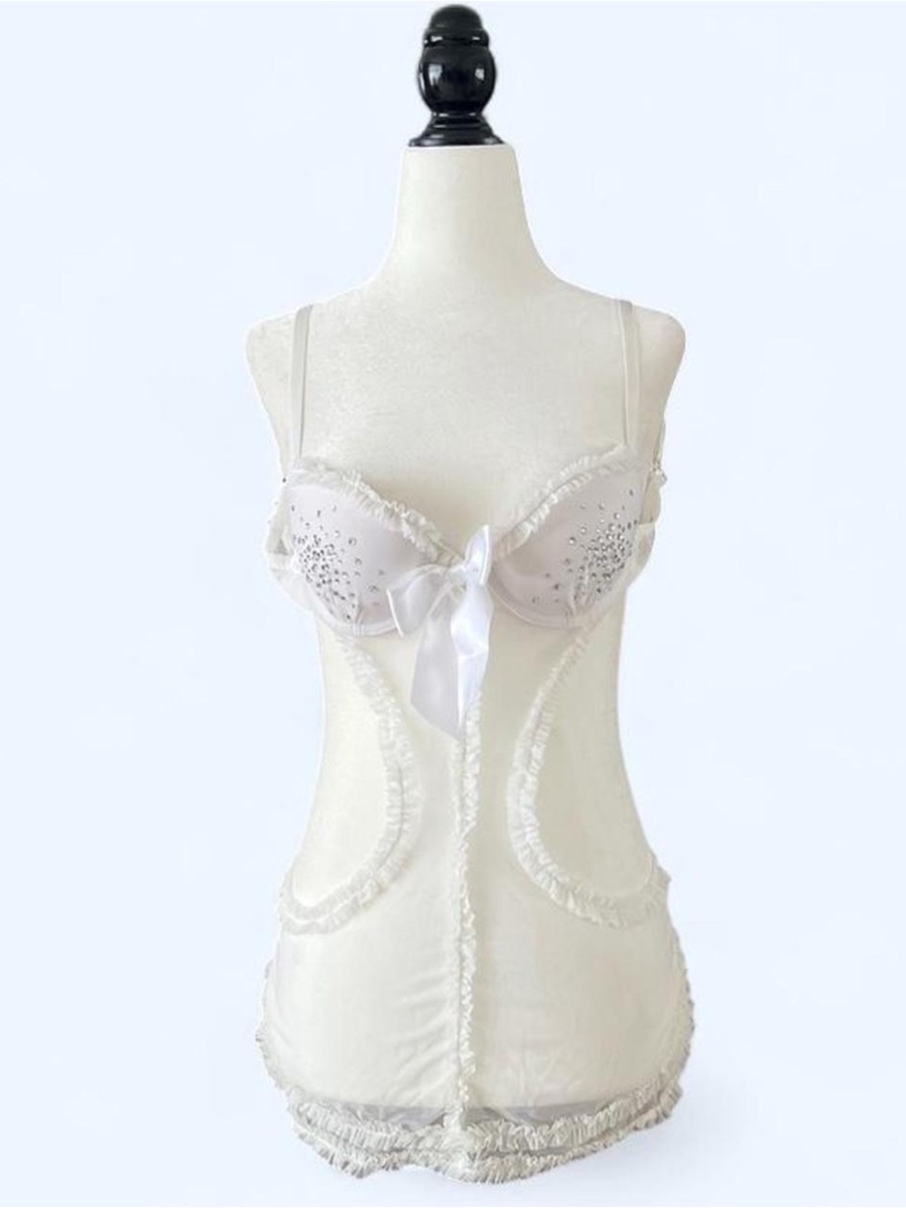 Victoria's Secret White Rhinestone Push Up Bra Top Bridal Coquette 34B
